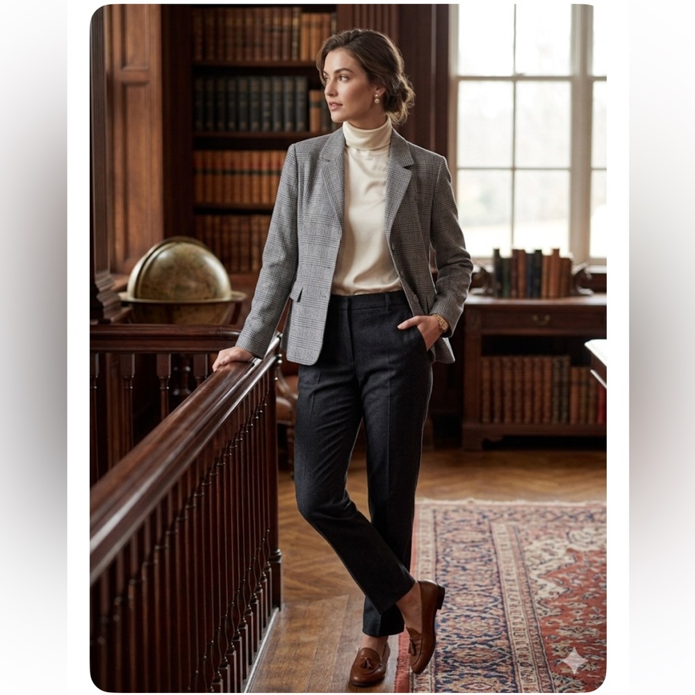 NYP Suits Glen Plaid Blazer Jacket Grey White Size 18 Dark Academia Old Money